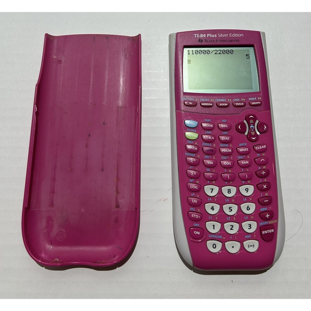 Texas Instruments TI-84 Plus Silver Calculator Pink Tested Battery Case Broken!